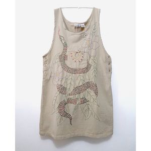 Vintage beige dress with modern hand embroidery